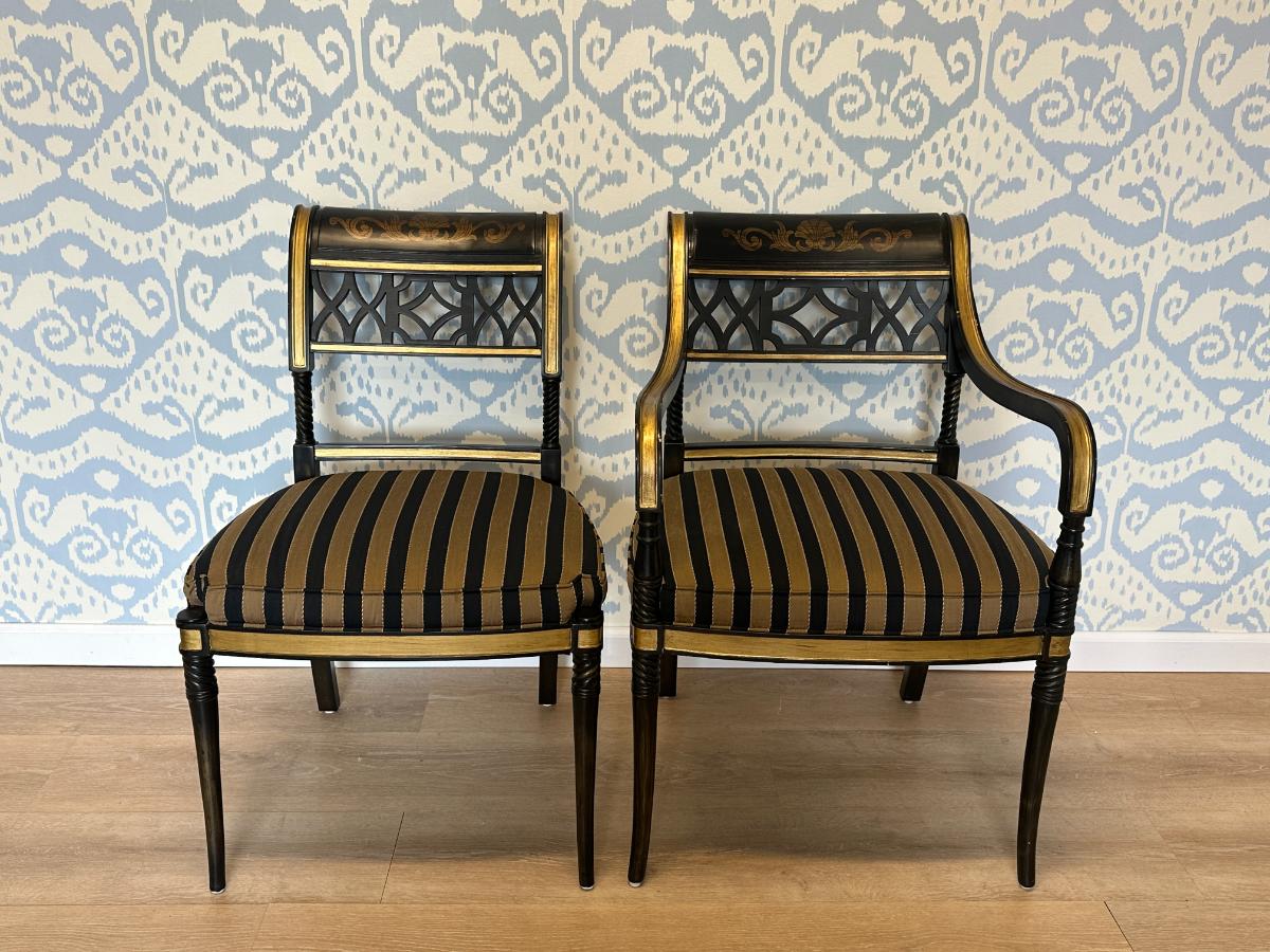Ferguson Copeland Regency Side Chairs, Ebony with Gold, Set of 6