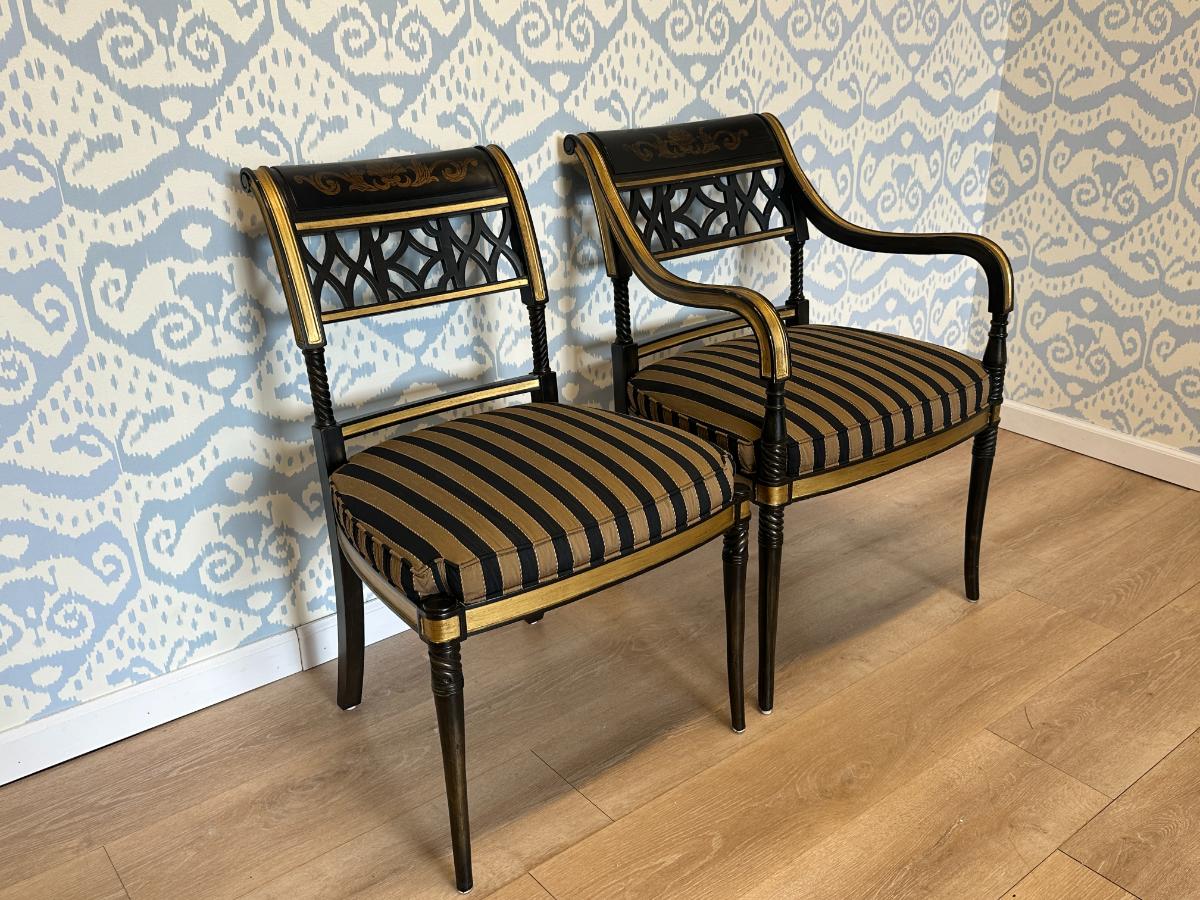 Ferguson Copeland Regency Side Chairs, Ebony with Gold, Set of 6