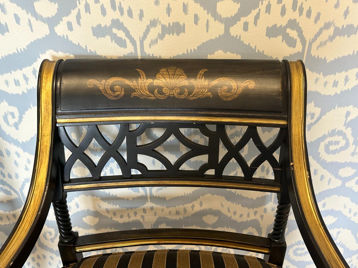 Ferguson Copeland Regency Side Chairs, Ebony with Gold, Set of 6