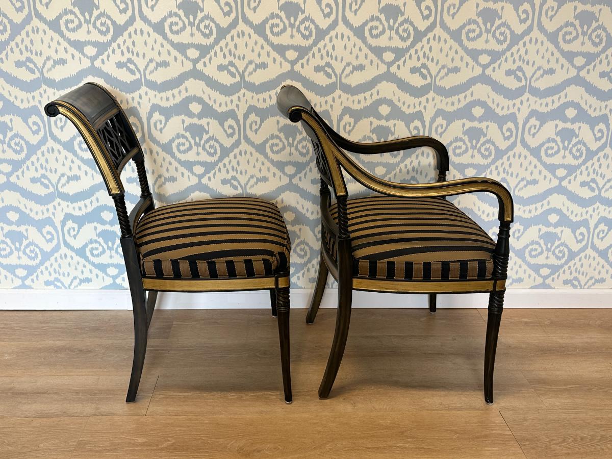 Ferguson Copeland Regency Side Chairs, Ebony with Gold, Set of 6