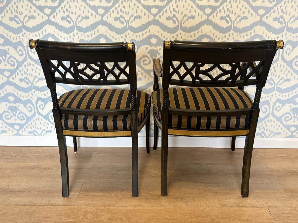 Ferguson Copeland Regency Side Chairs, Ebony with Gold, Set of 6
