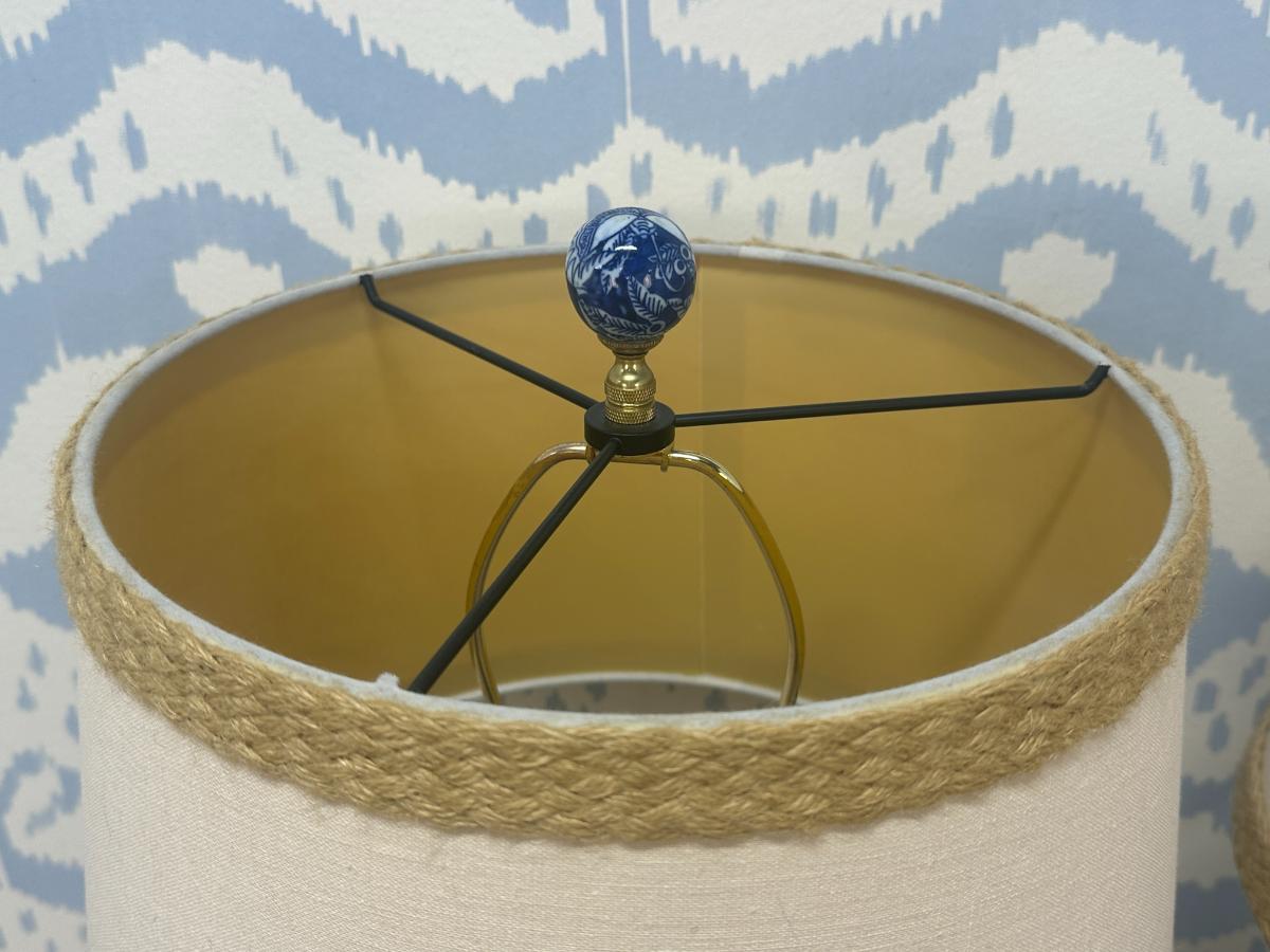 Blue & White Ceramic Lamps, Pair