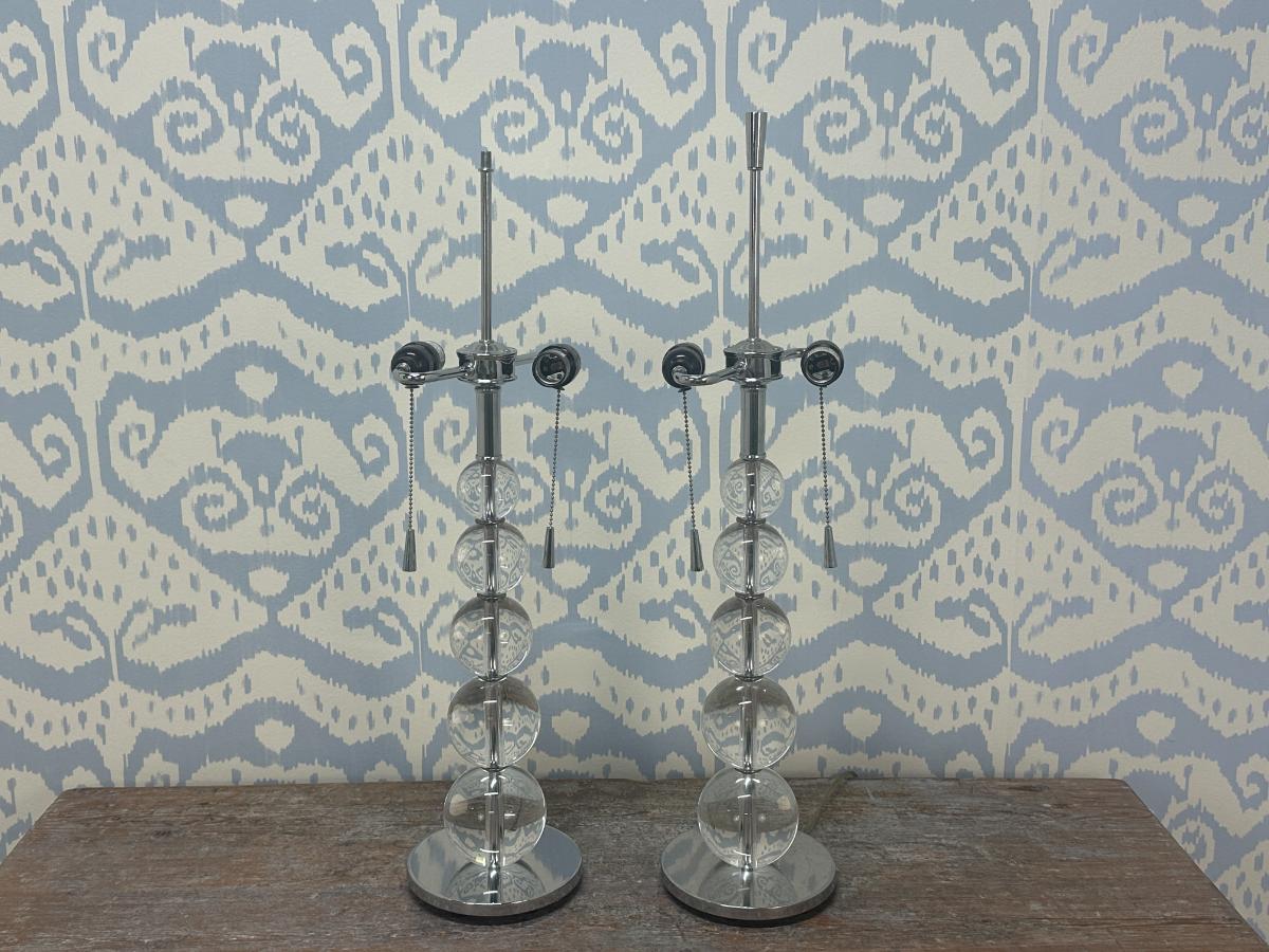 Glass Stacked Ball Lamps, Pair