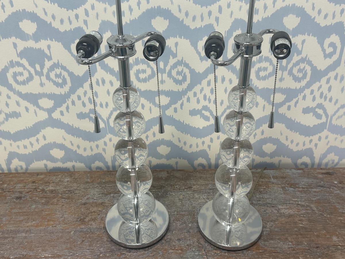 Glass Stacked Ball Lamps, Pair