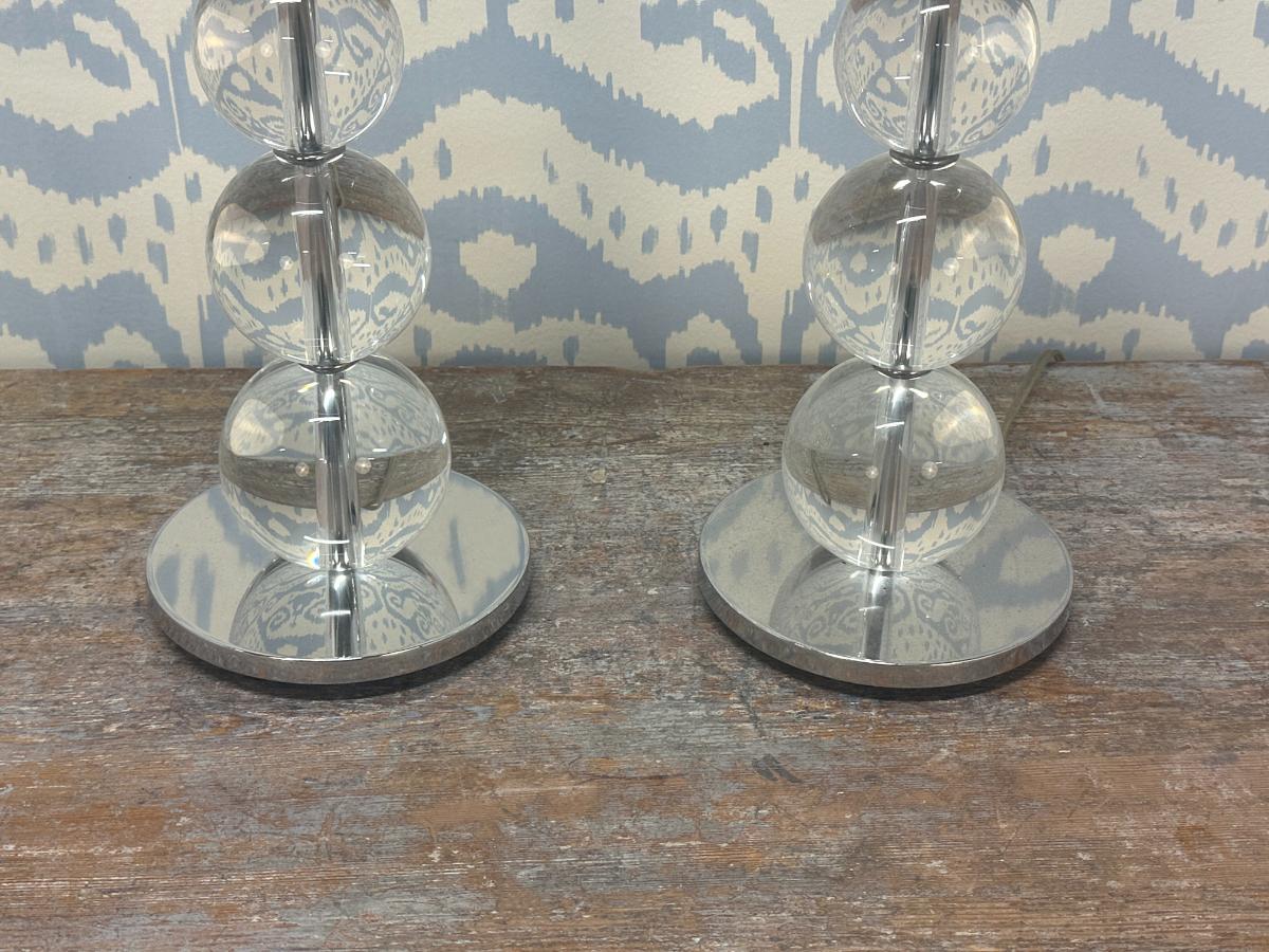Glass Stacked Ball Lamps, Pair