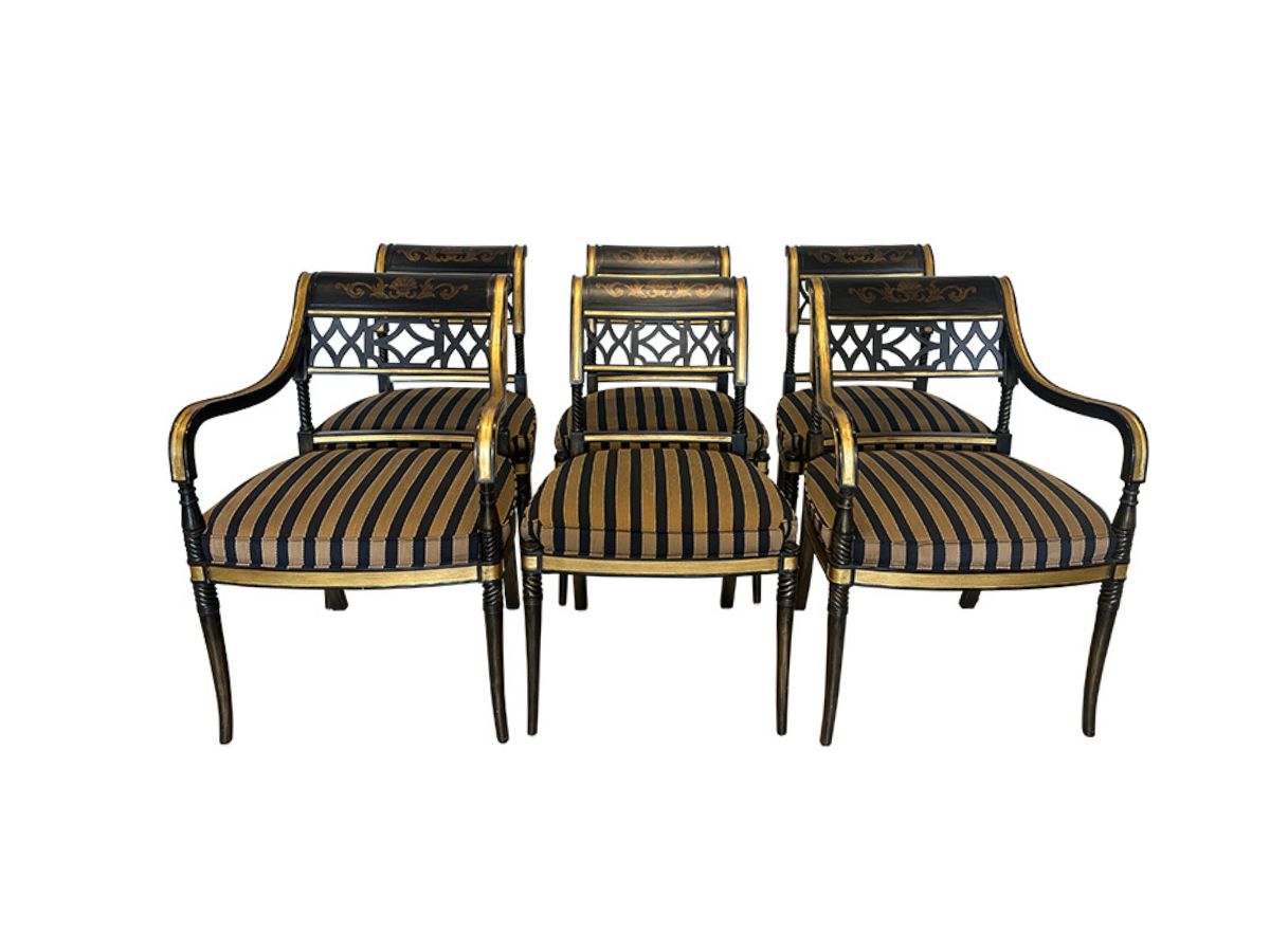 Ferguson Copeland Regency Side Chairs, Ebony with Gold, Set of 6