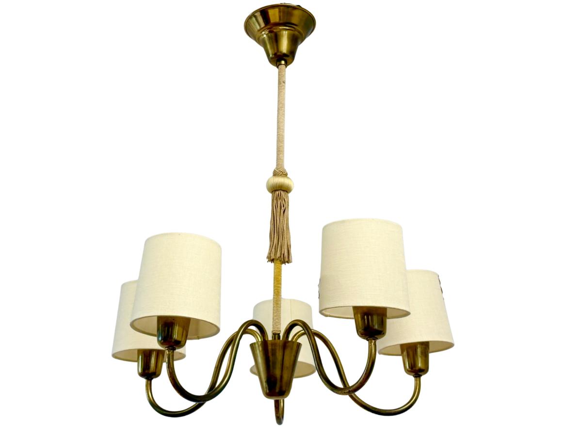 Vintage Swedish Brass & Rope Chandelier