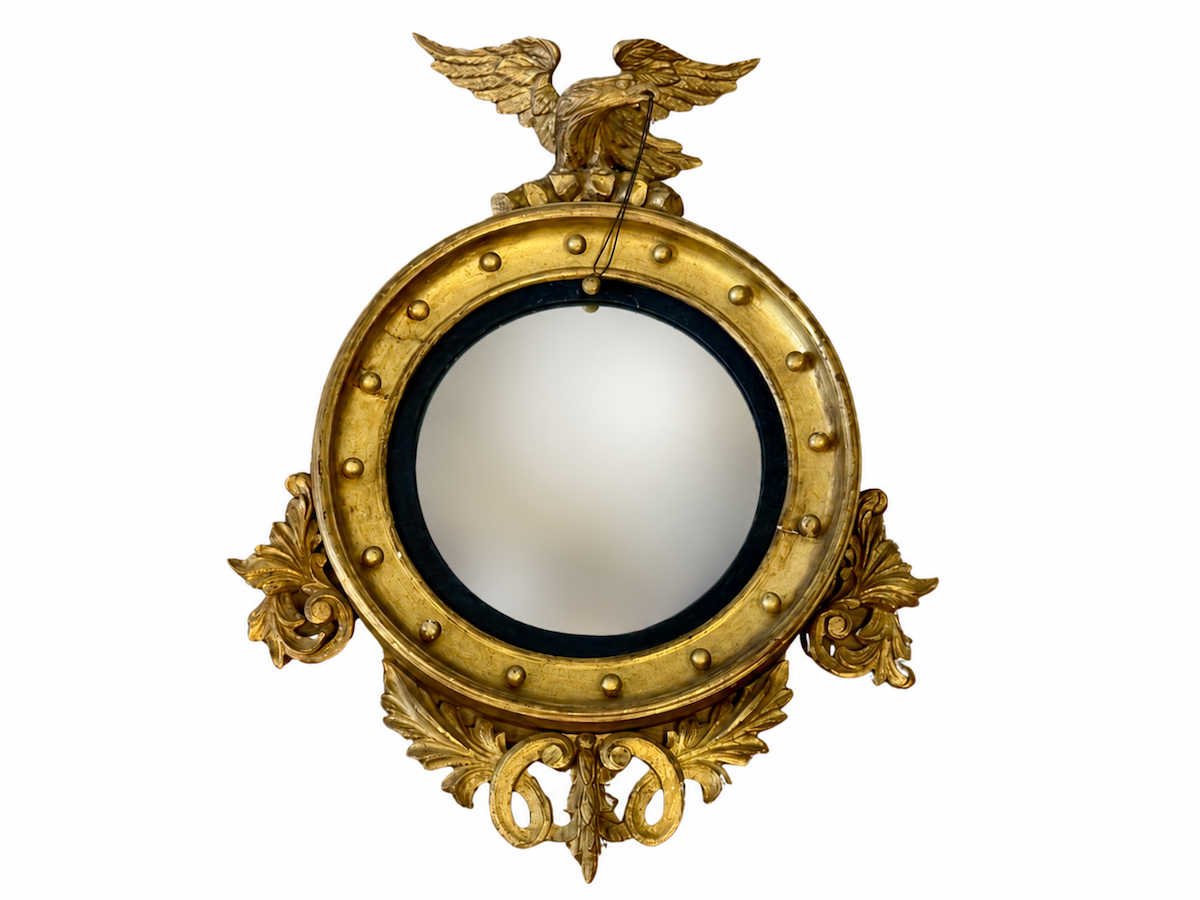 Late 18th C. George III Regency Style Giltwood Convex Mirror, circa 1780