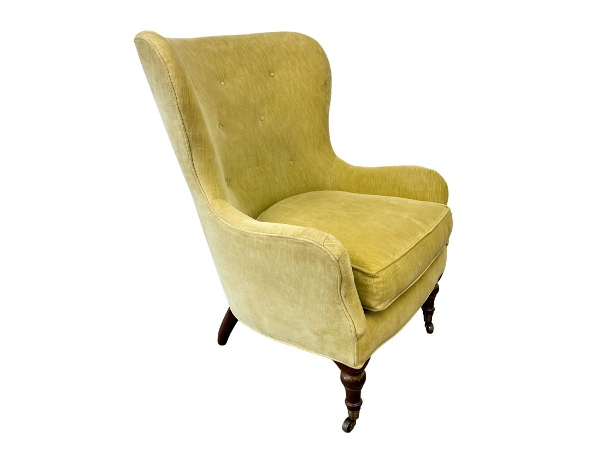 Lee Industries Mid-Century Modern Chartreuse Velvet Wingback Armchair, Model 1304-01