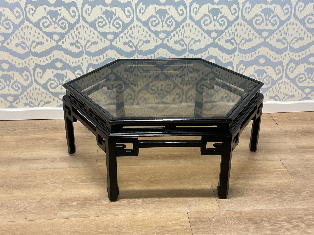 Black Lacquer Hexagonal Chinoiserie Coffee Table