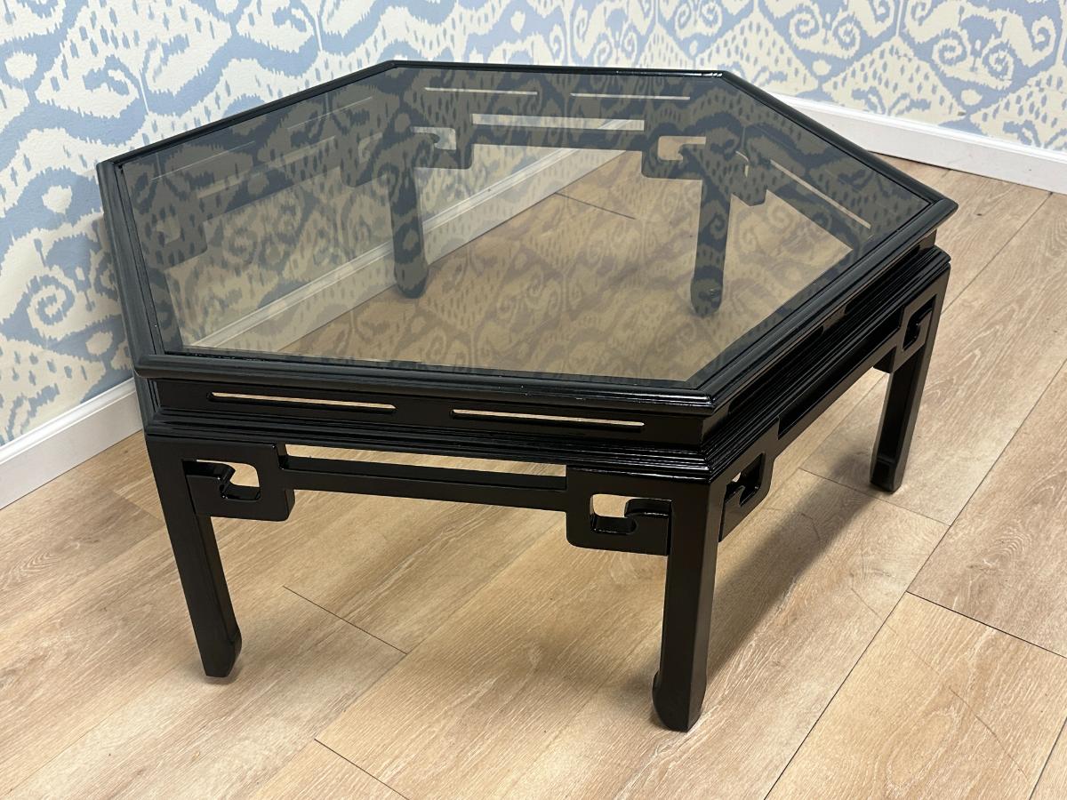 Black Lacquer Hexagonal Chinoiserie Coffee Table