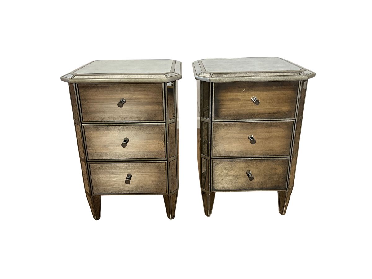 Restoration Hardware Ava Mirrored 3 Drawer Nightstands, Pair