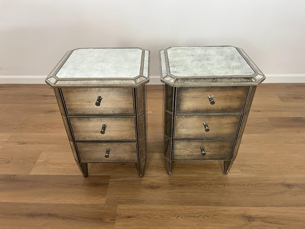 Restoration Hardware Ava Mirrored 3 Drawer Nightstands, Pair