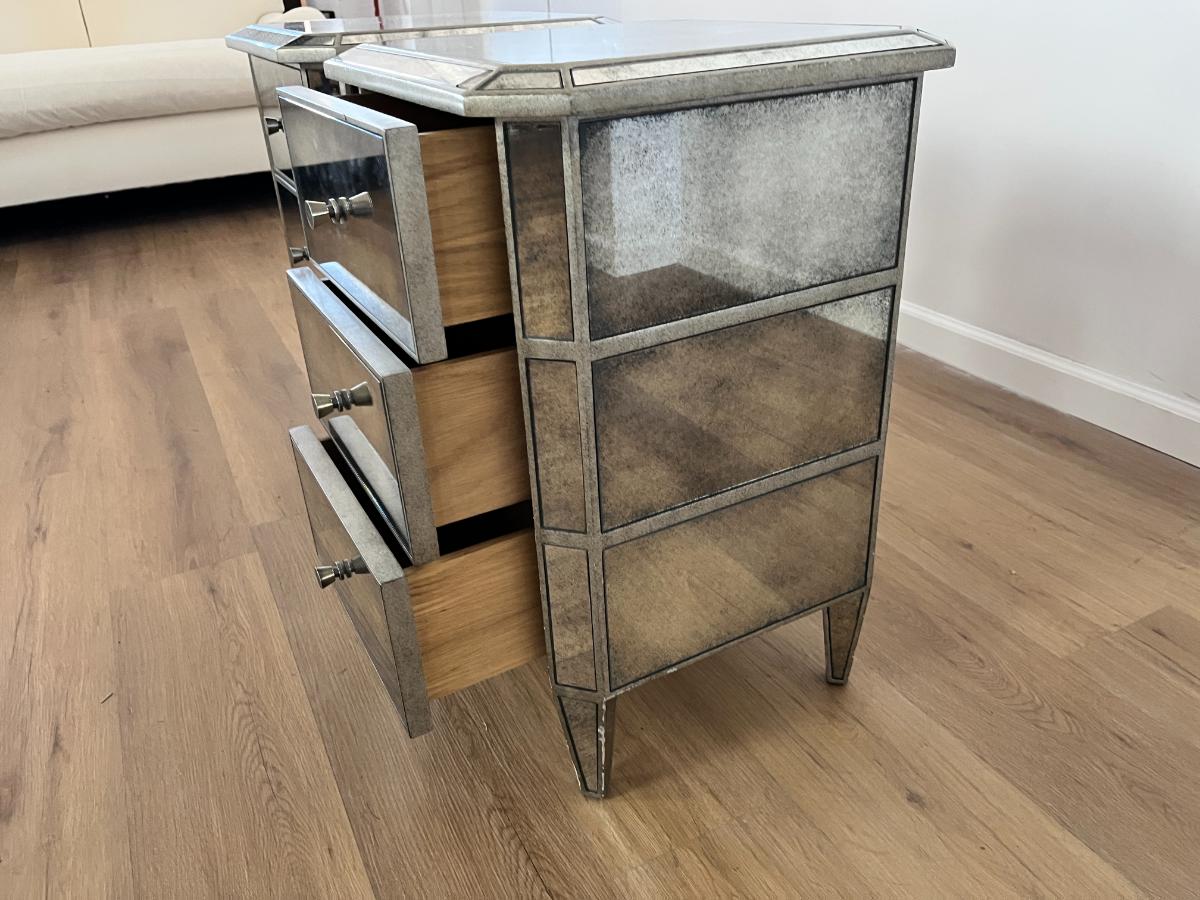 Restoration Hardware Ava Mirrored 3 Drawer Nightstands, Pair