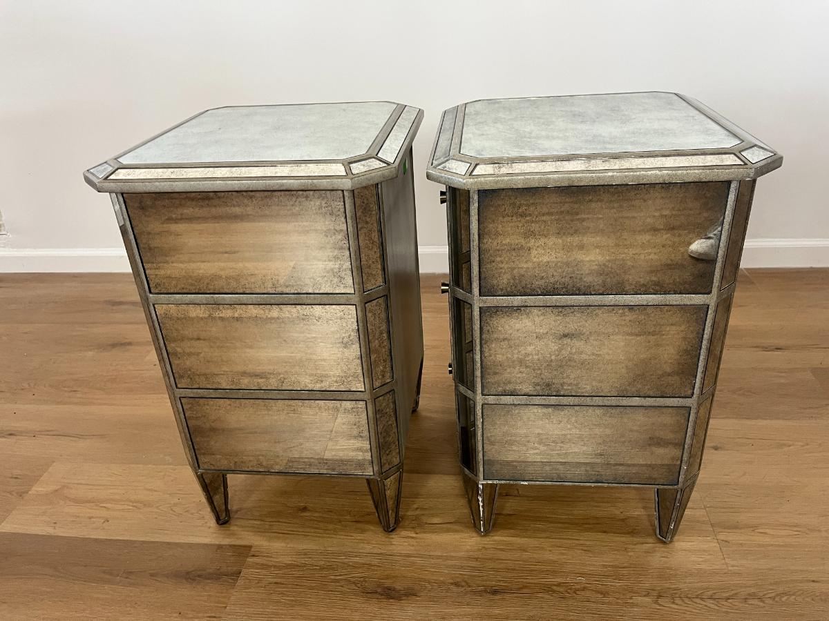 Restoration Hardware Ava Mirrored 3 Drawer Nightstands, Pair