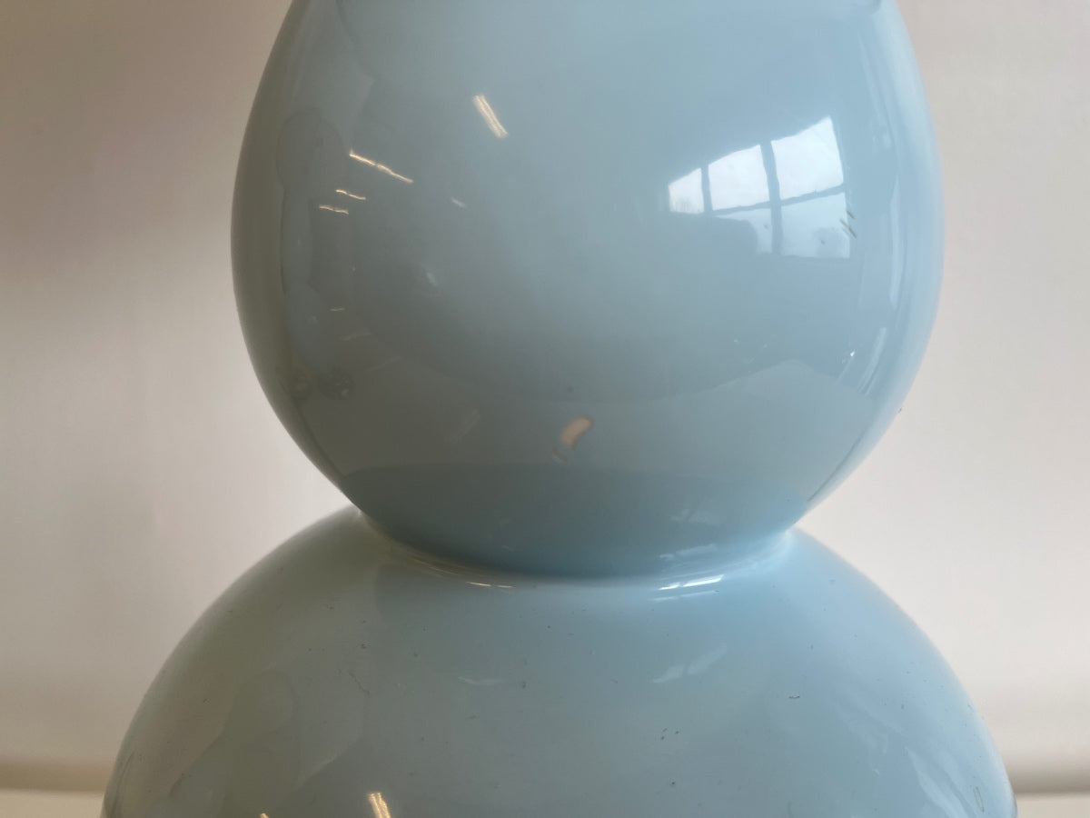 Small Double Gourd Baby Blue Table Lamps, Pair