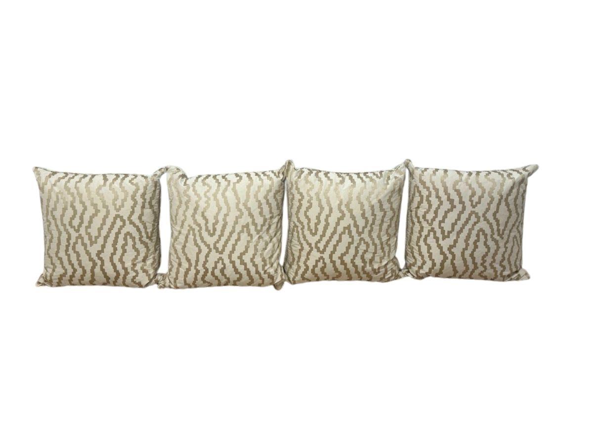Gold Embroidered Silk Pillows, Set of 4