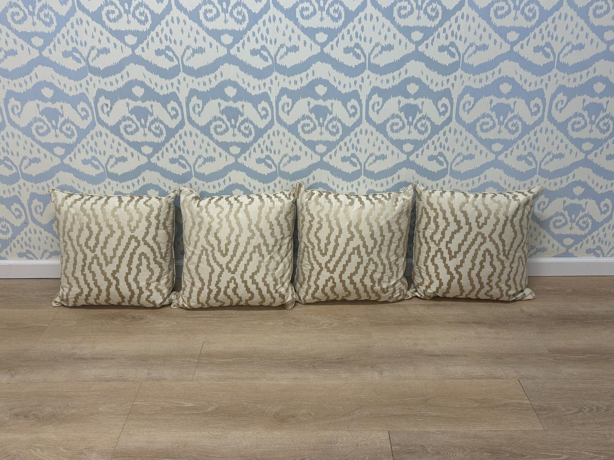 Gold Embroidered Silk Pillows, Set of 4