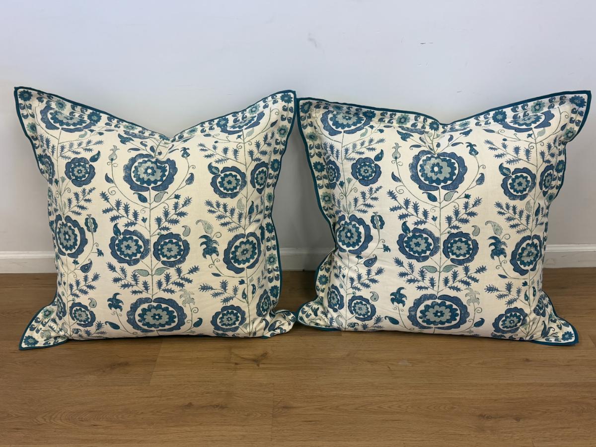 Penny Morrison Simla Blue Euro Pillows and Queen Bedskirt
