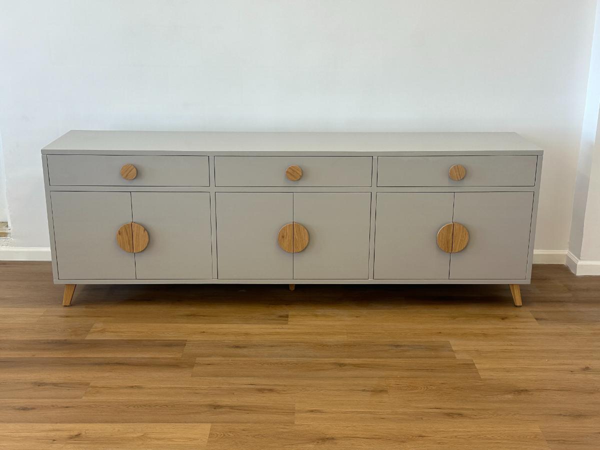 Grey Lacquer Buffet Sideboard with Wood Accents by The CEH