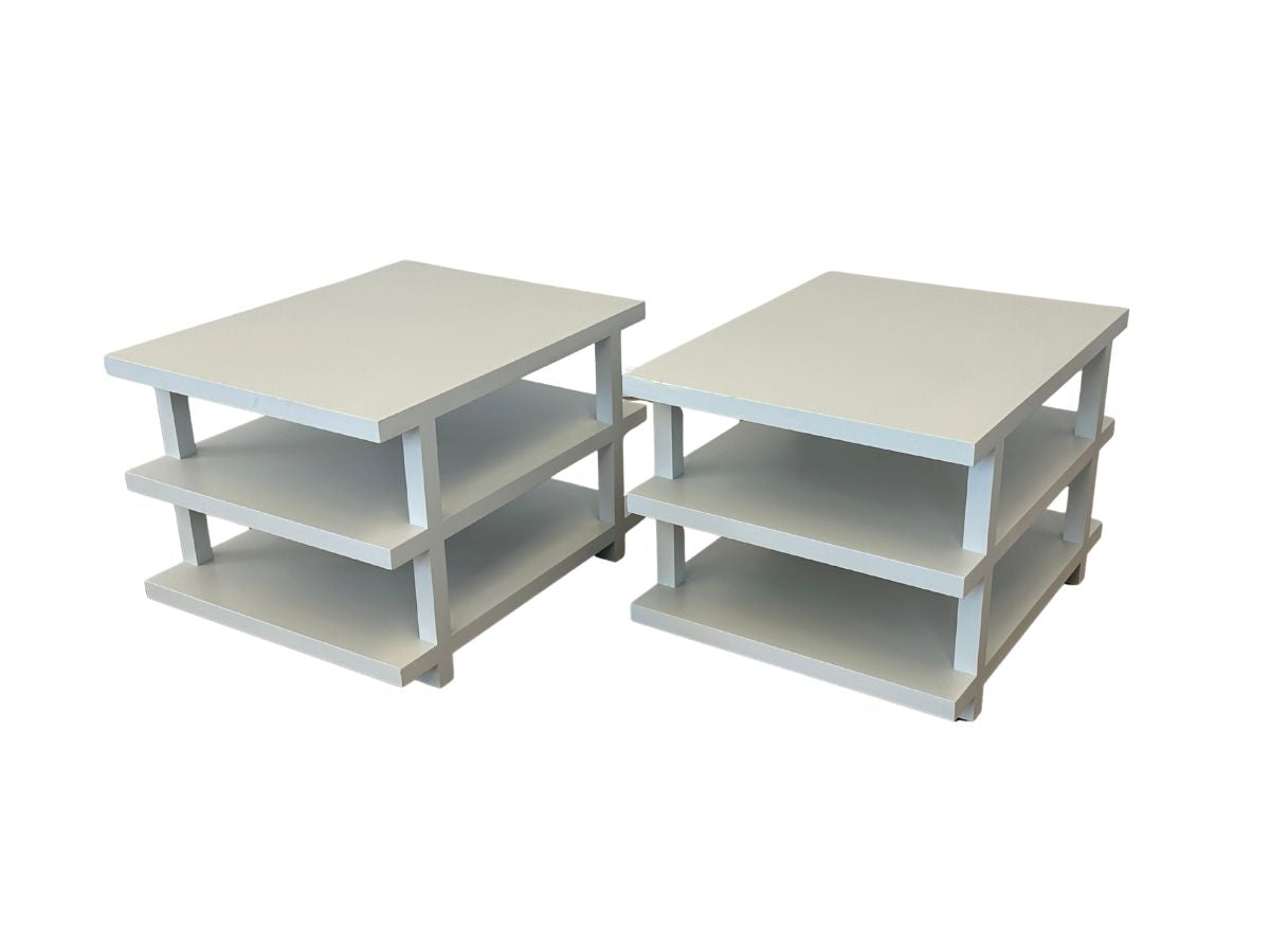 Three Tier Lacquer Side Tables, Pair