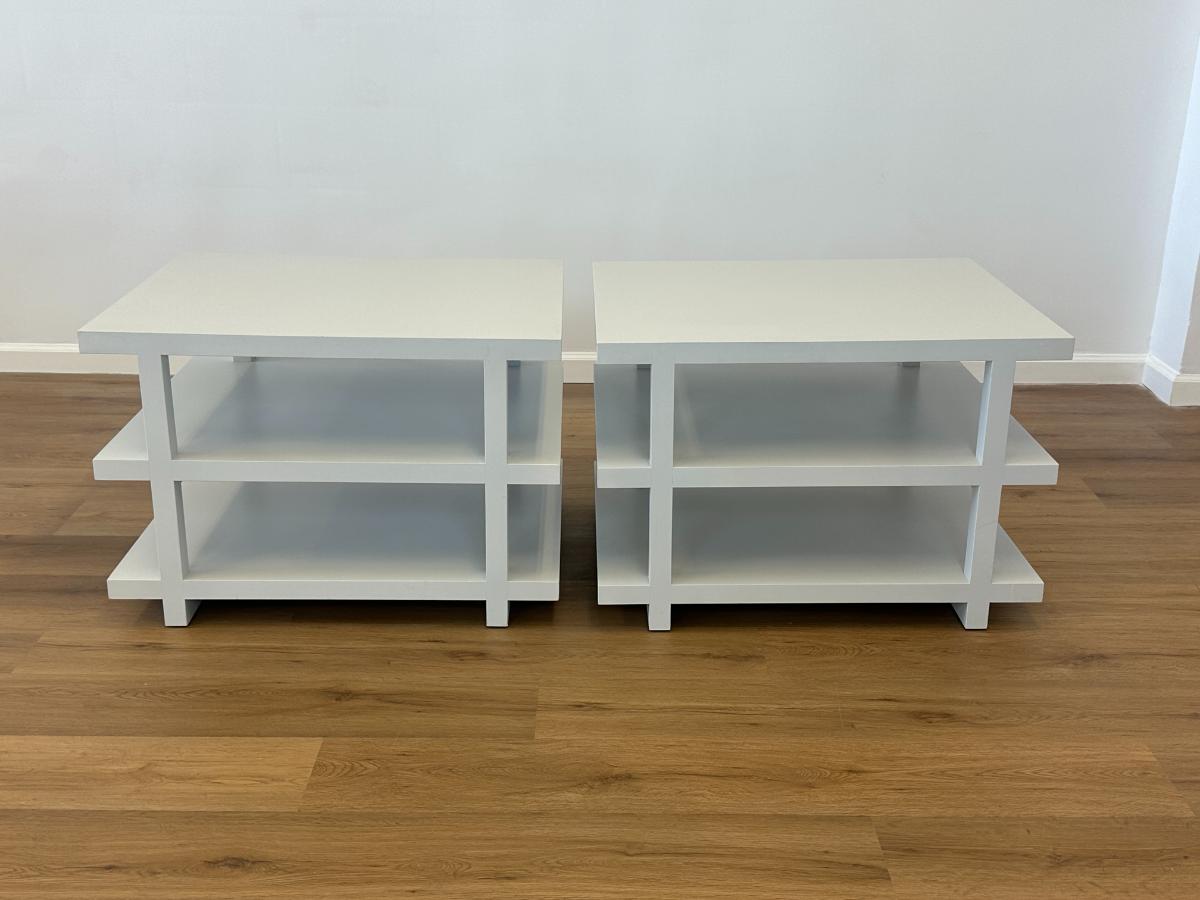 Three Tier Lacquer Side Tables, Pair