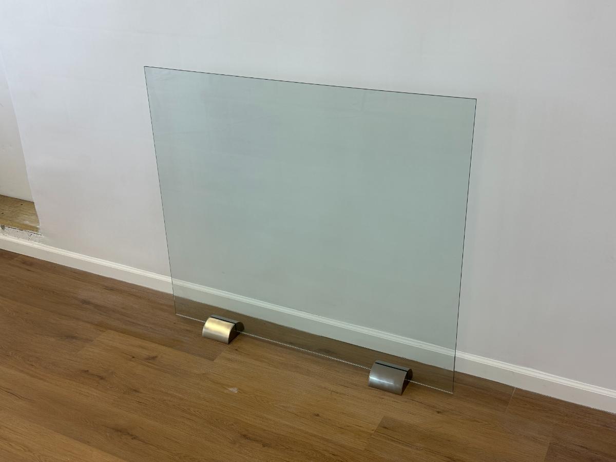 Modern Glass Fireplace Screen with Satin Nickel Base