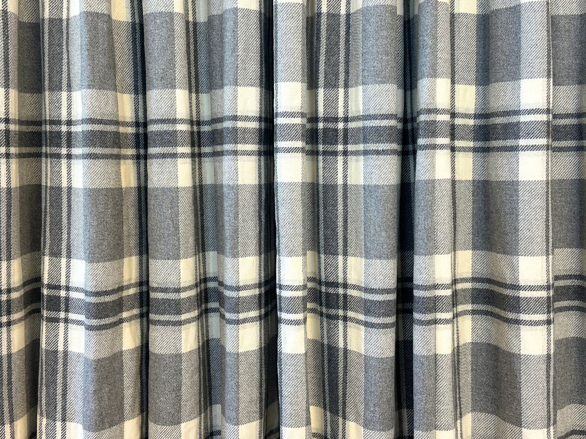 Grey and Ivory Plaid Cashmere Panels, Pair