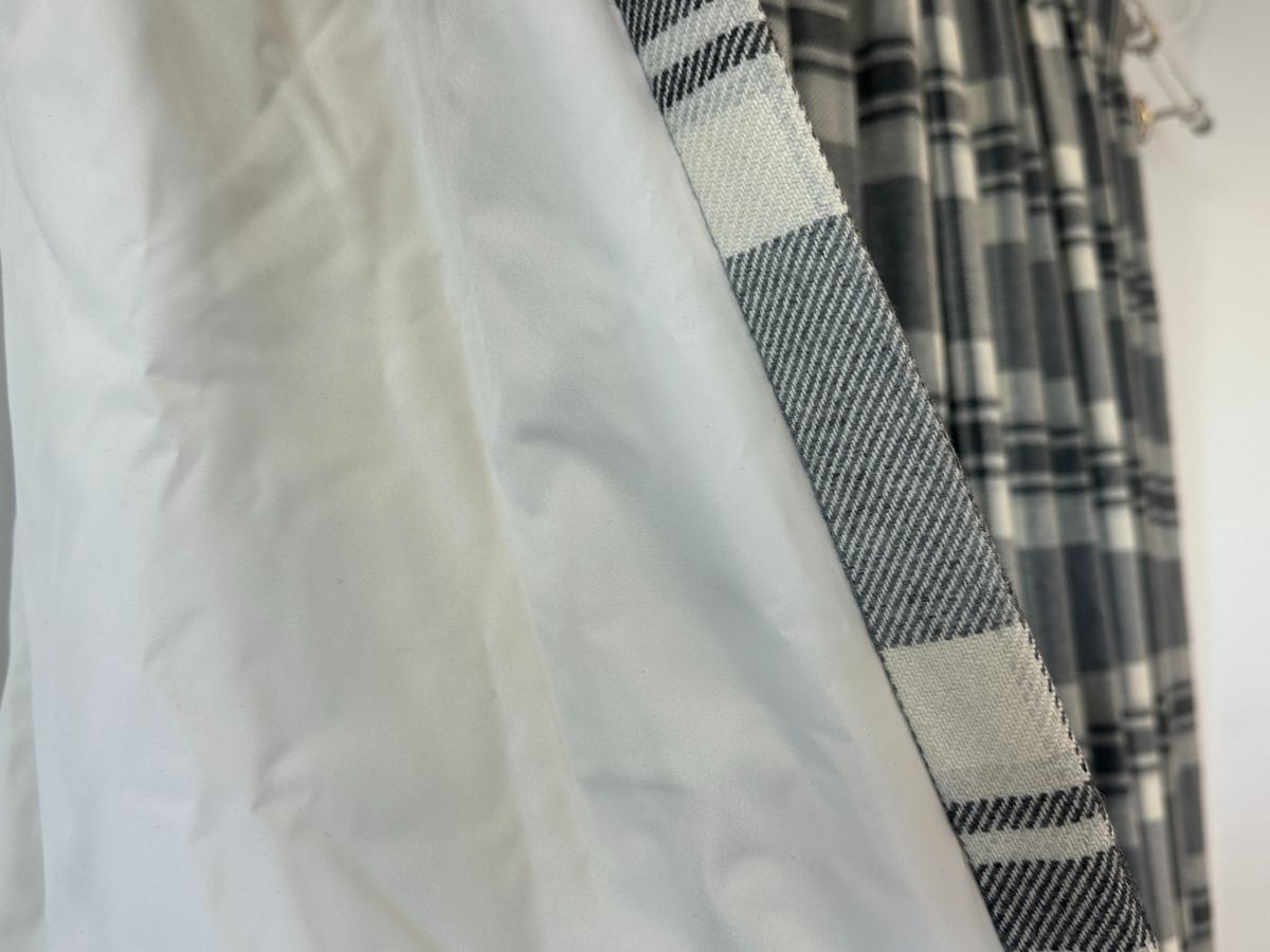 Grey and Ivory Plaid Cashmere Panels, Pair