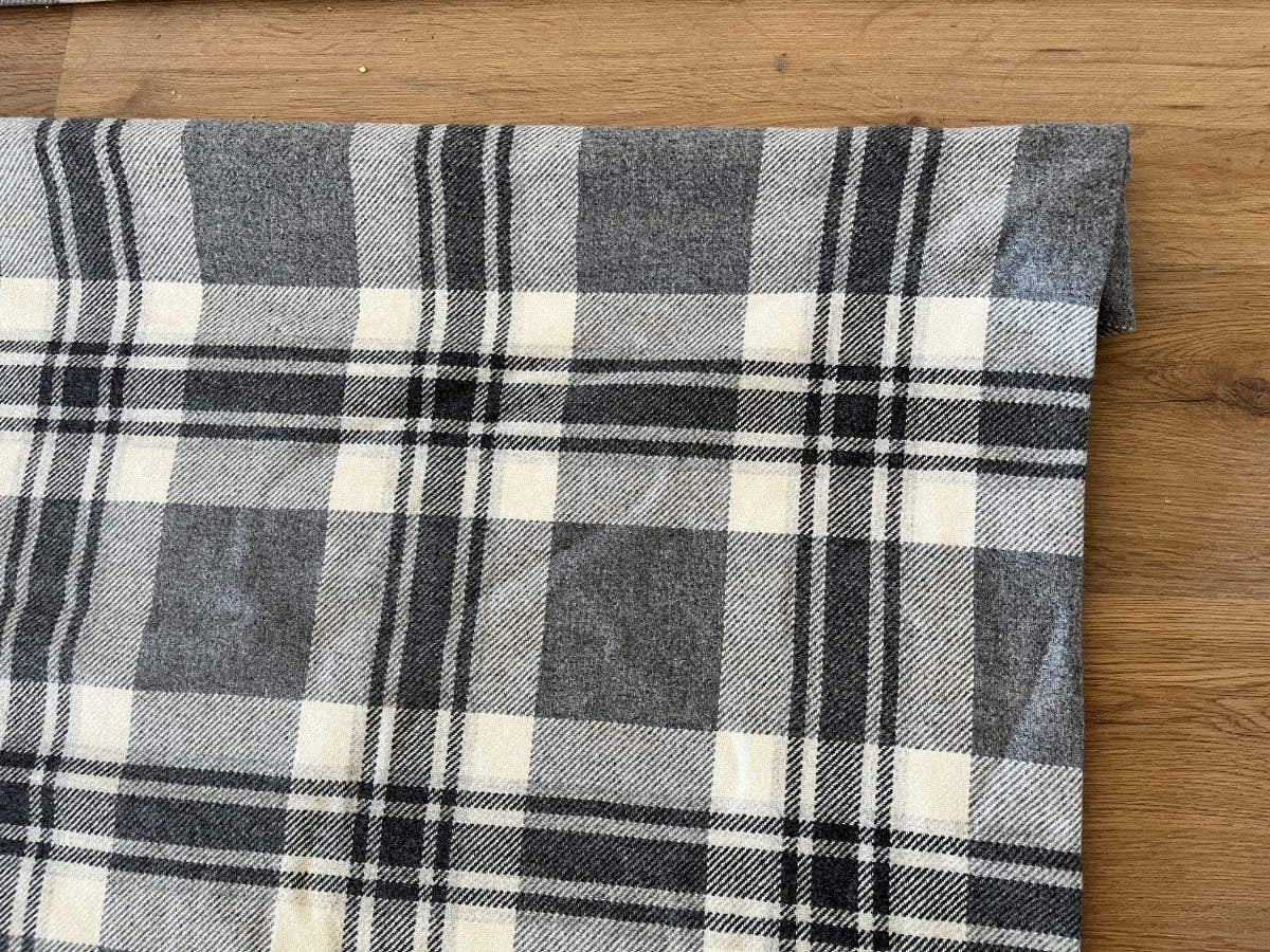 Grey and Ivory Plaid Cashmere Roman Shades, Set of 4