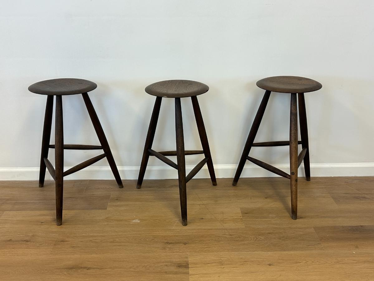 Handcrafted Sawkille Co. Walnut Counter Stools, Set of 3