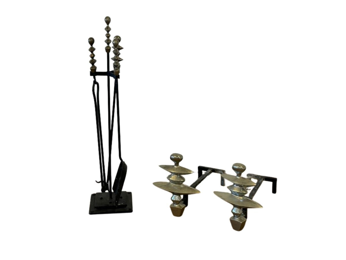 Alberto Giacometti Style Andirons with Matching Tools