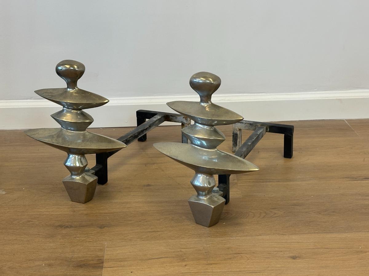 Alberto Giacometti Style Andirons with Matching Tools