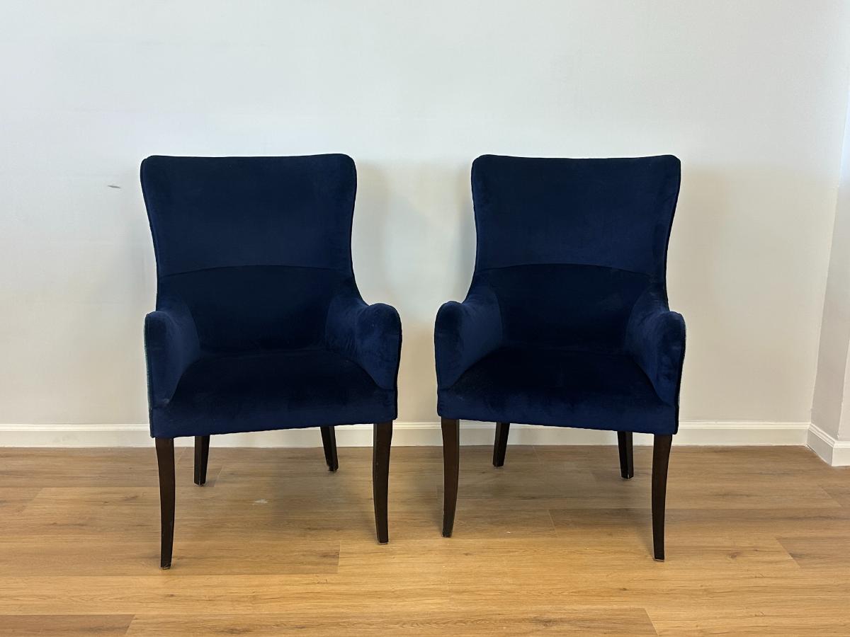 Blue Velvet and Tweed Chairs, Pair