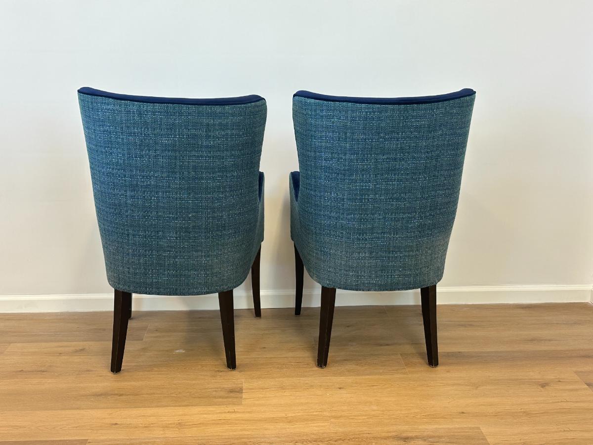 Blue Velvet and Tweed Chairs, Pair