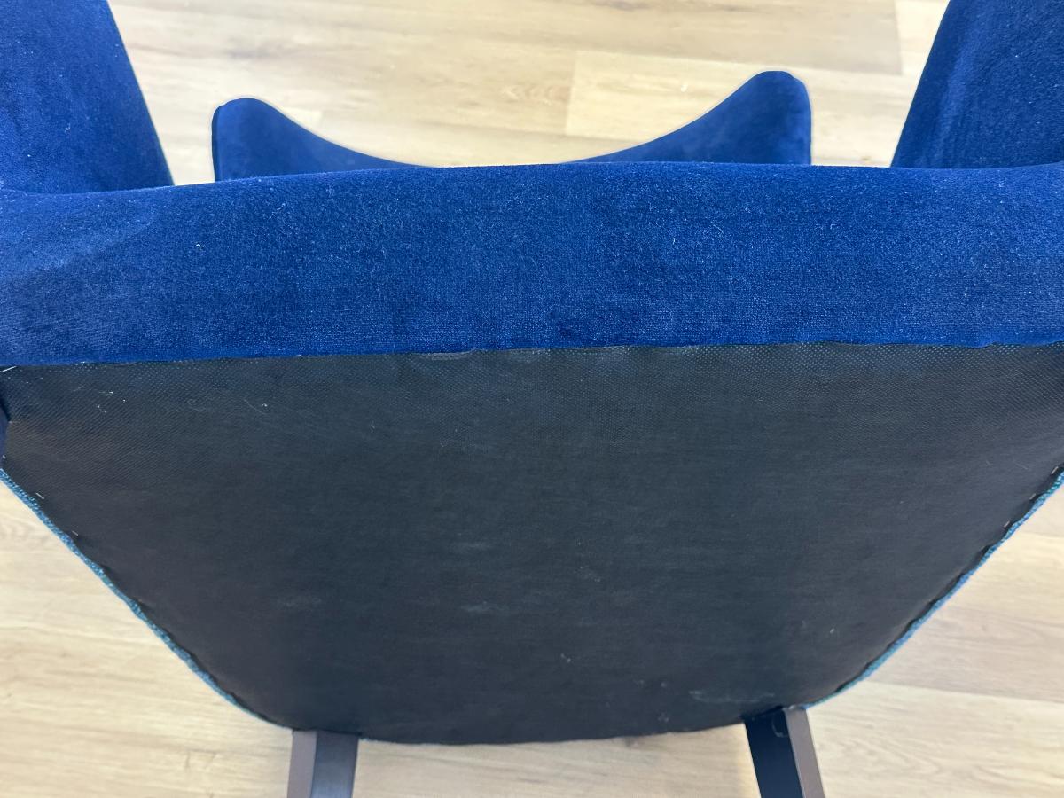 Blue Velvet and Tweed Chairs, Pair