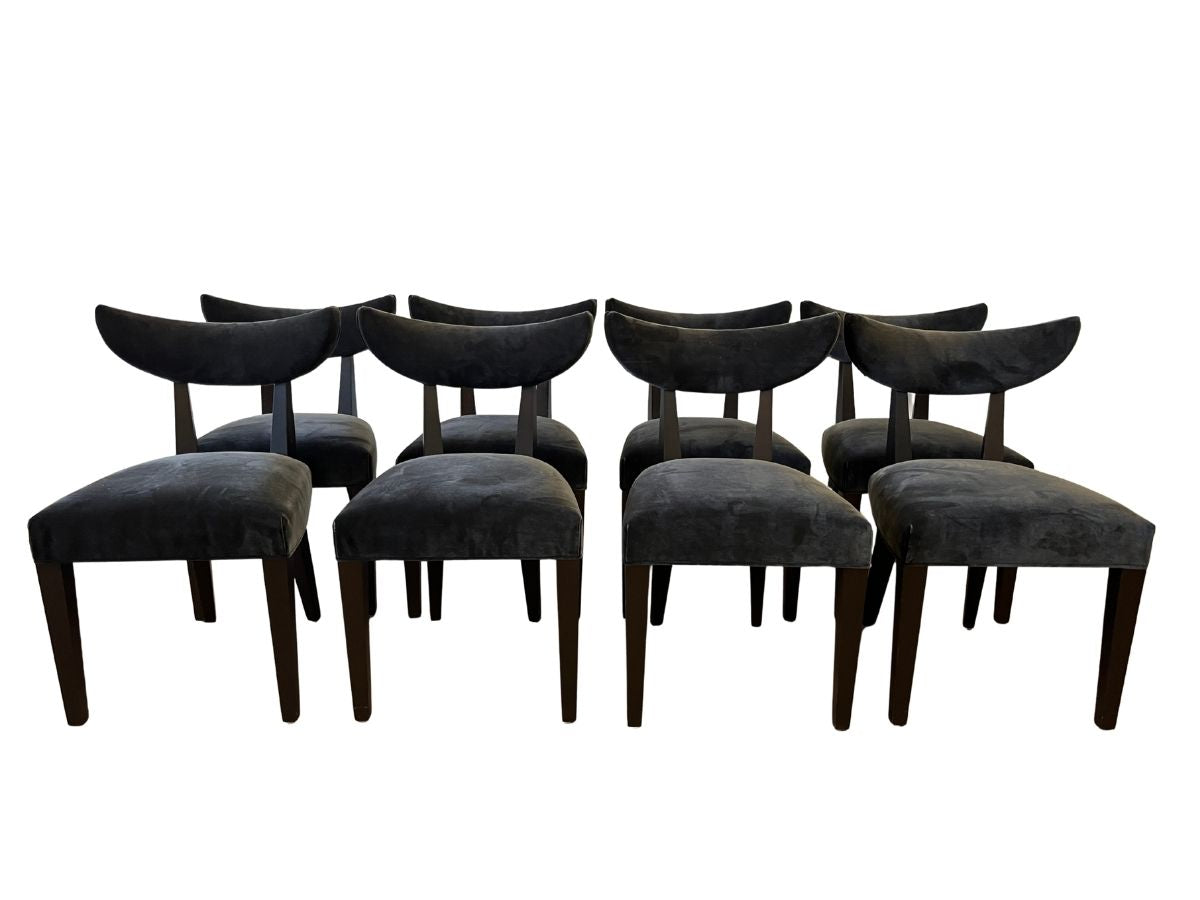 Klismos Style Dining Chairs in Black Velvet, Set of 8