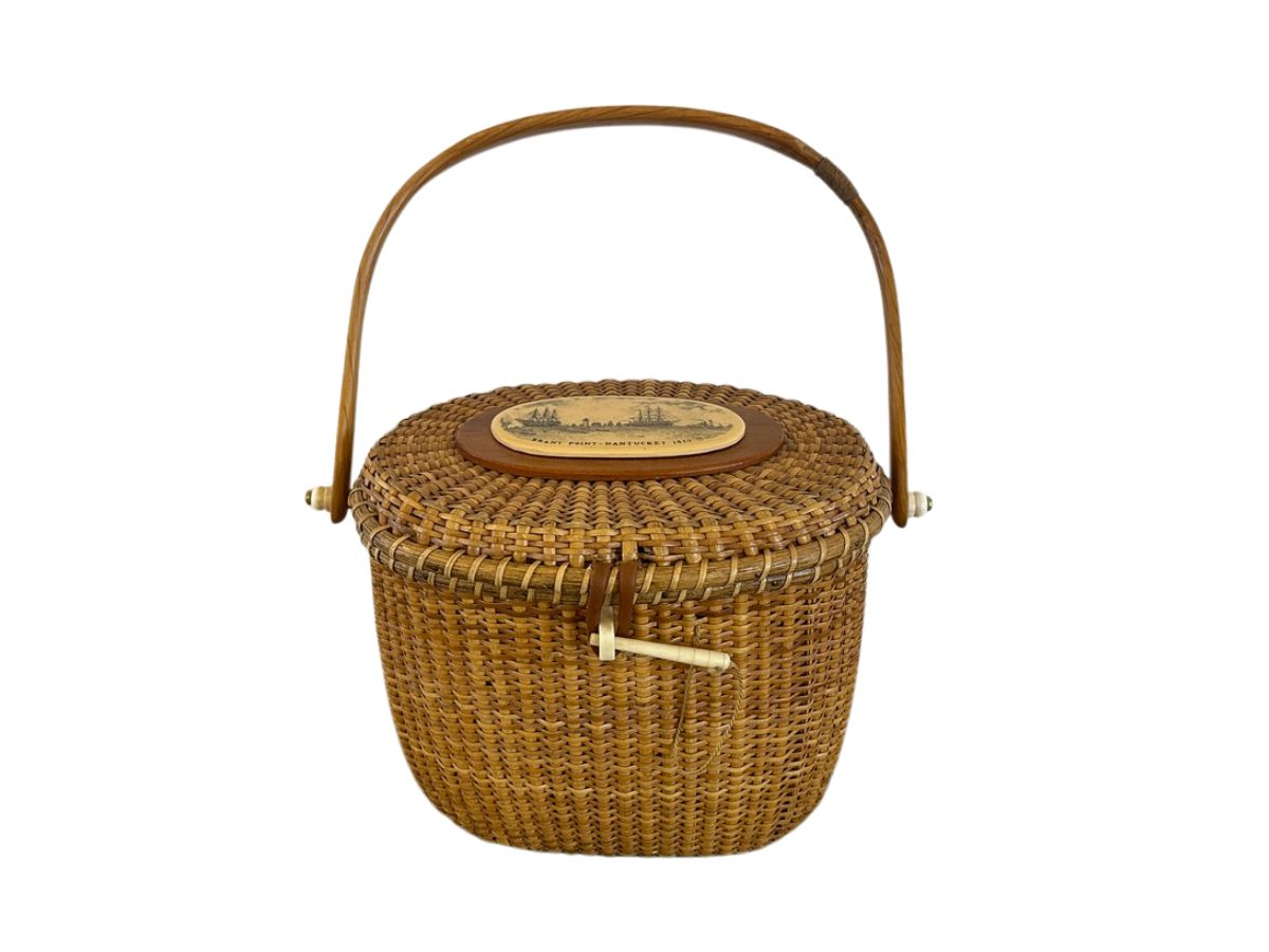 Nantucket Lightship Basket Purse, Signed Farnum, Brant Point, Dual Sides