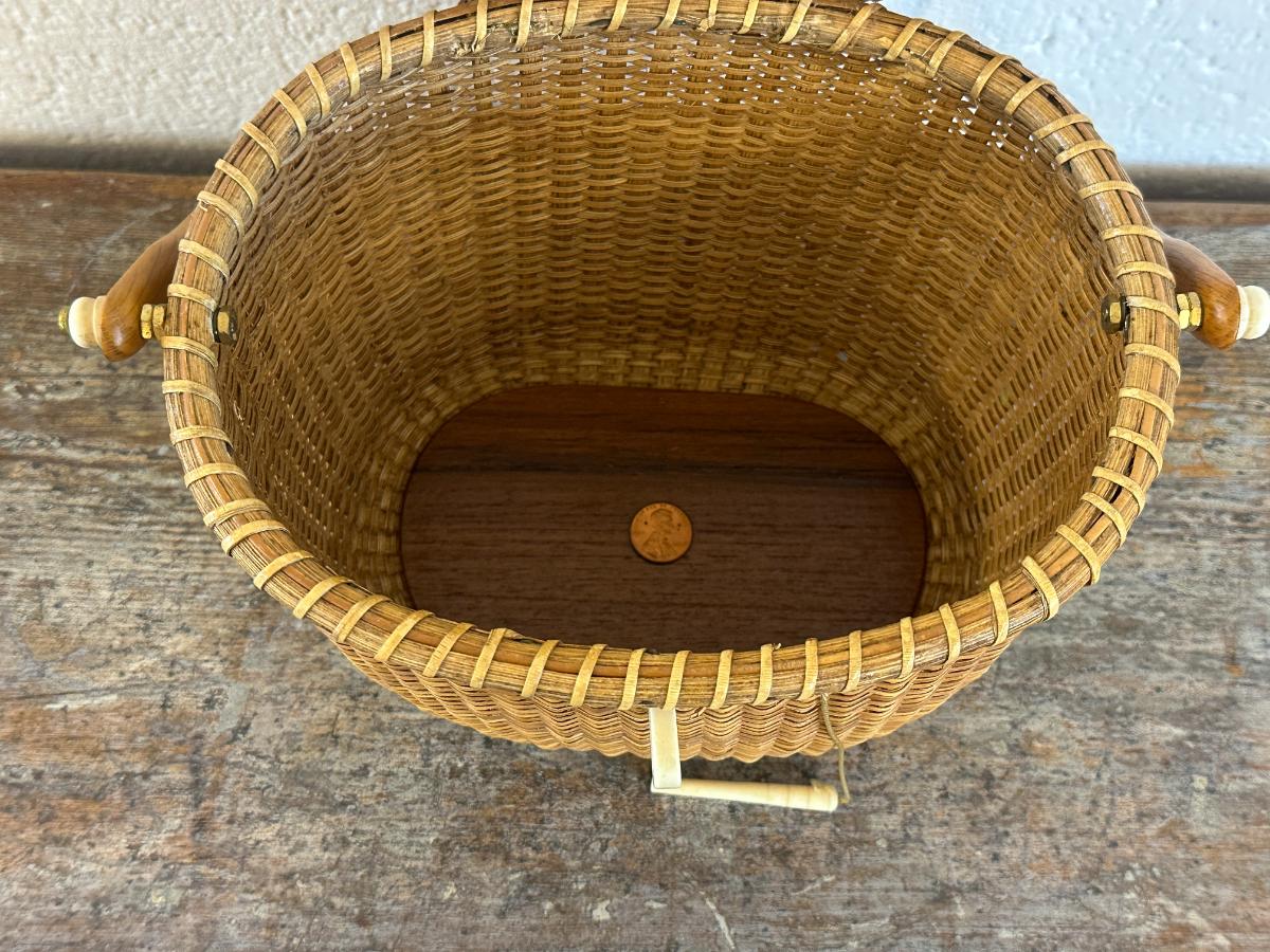 Nantucket Lightship Basket Purse, Signed Farnum, Brant Point, Dual Sides