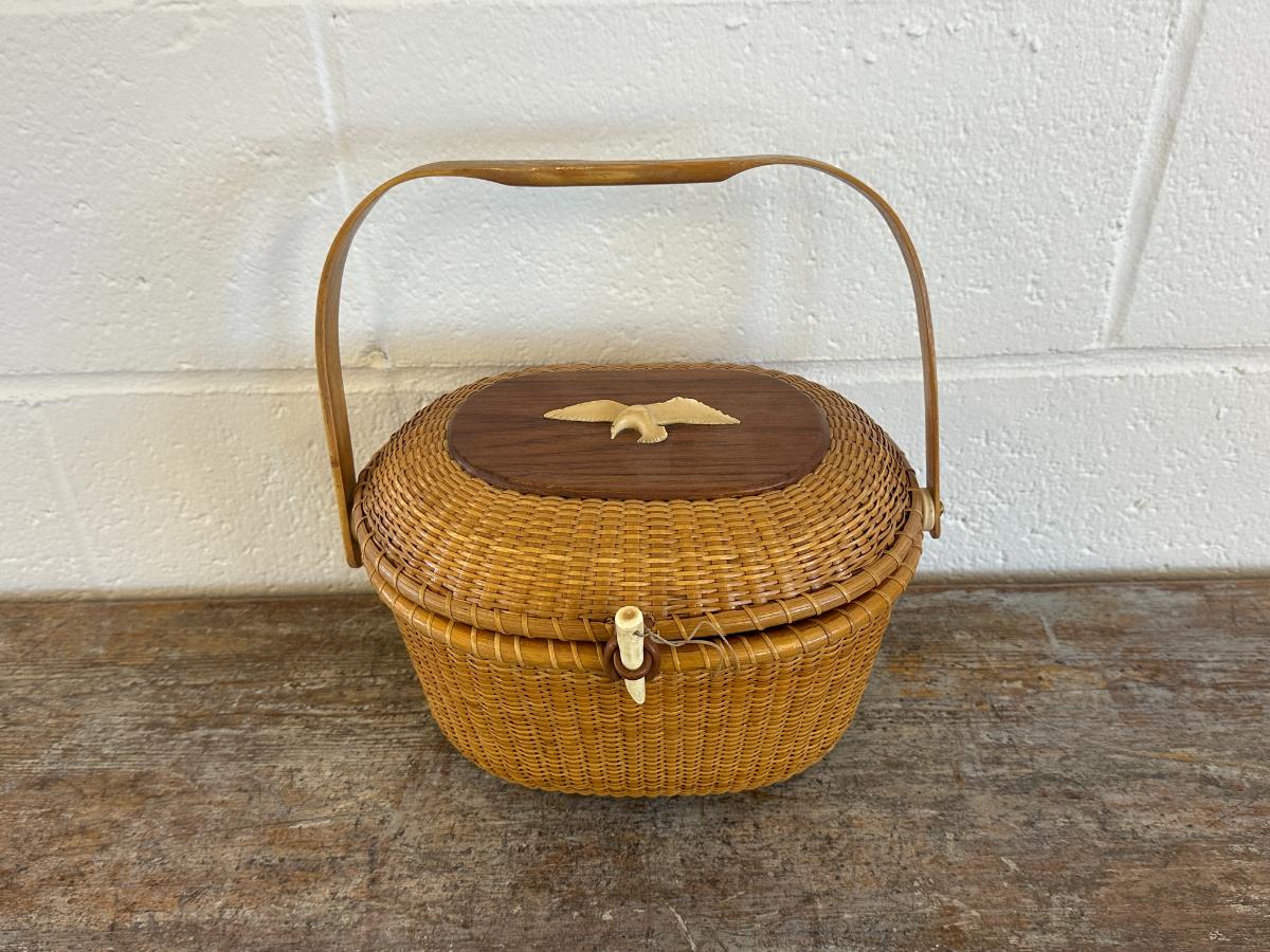 Vintage Nantucket Basket Purse with Bird, Signed, 1977