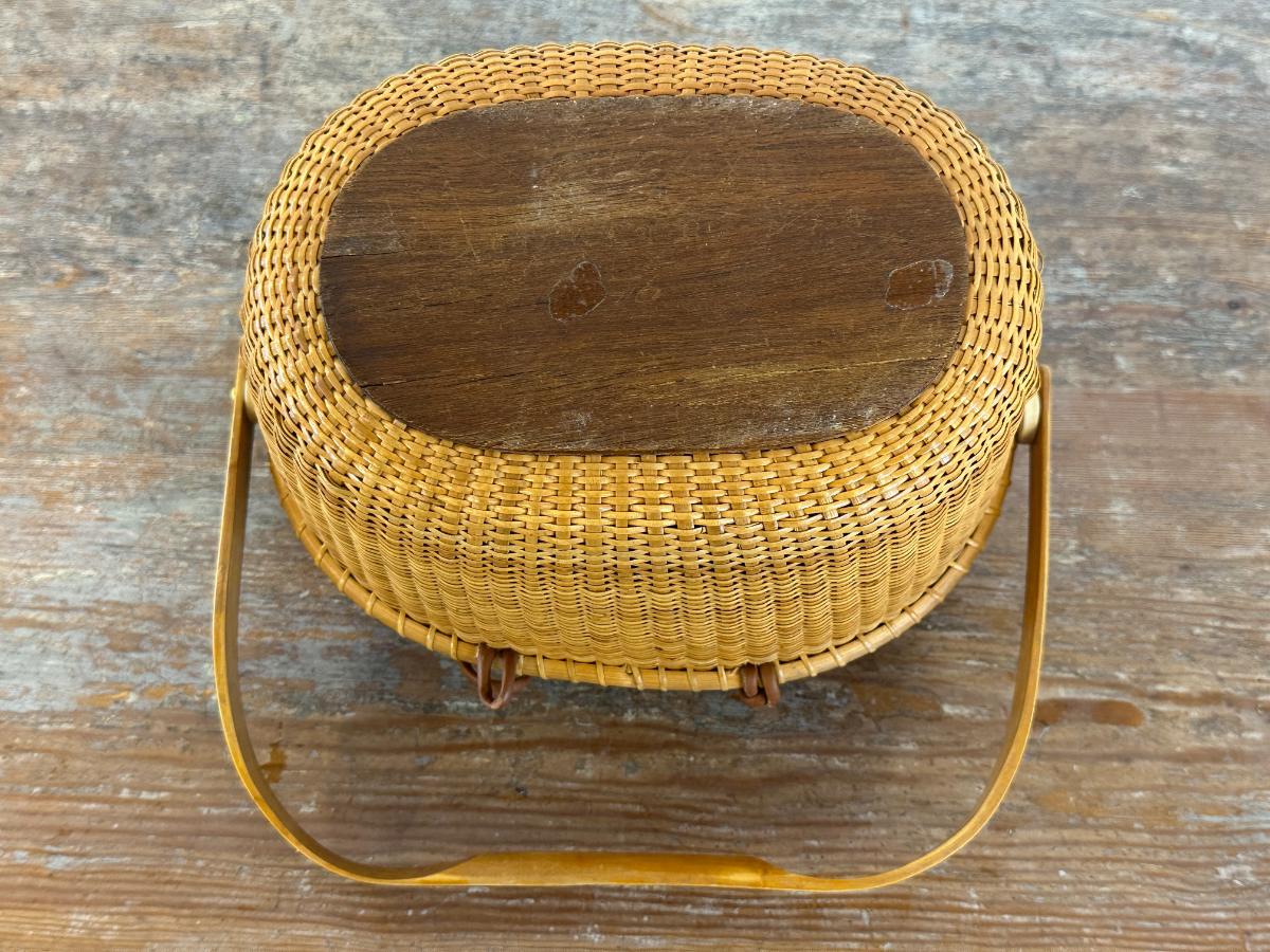 Vintage Nantucket Basket Purse with Bird, Signed, 1977