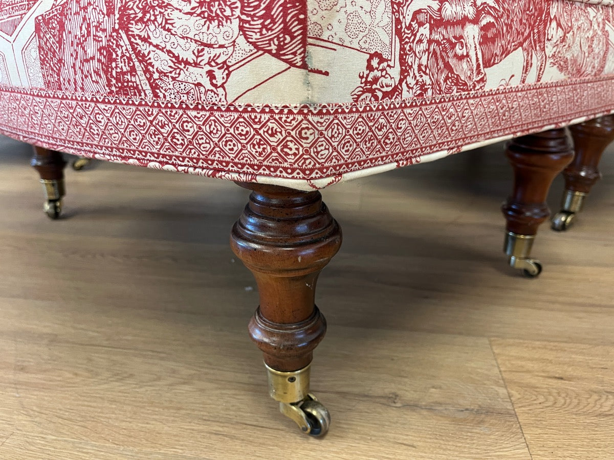 Custom Upholstered Edward Ferrell Tufted Back Club Chairs & Ottoman