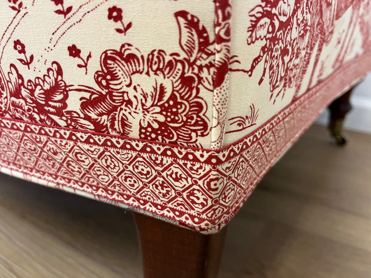 Custom Upholstered Edward Ferrell Tufted Back Club Chairs & Ottoman