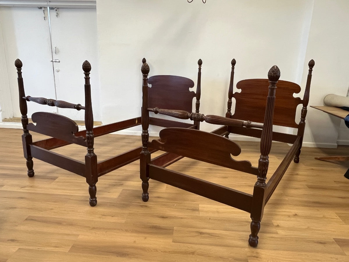Vintage Federal Style Mahogany Twin Poster Beds, Pair