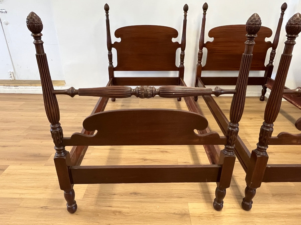 Vintage Federal Style Mahogany Twin Poster Beds, Pair