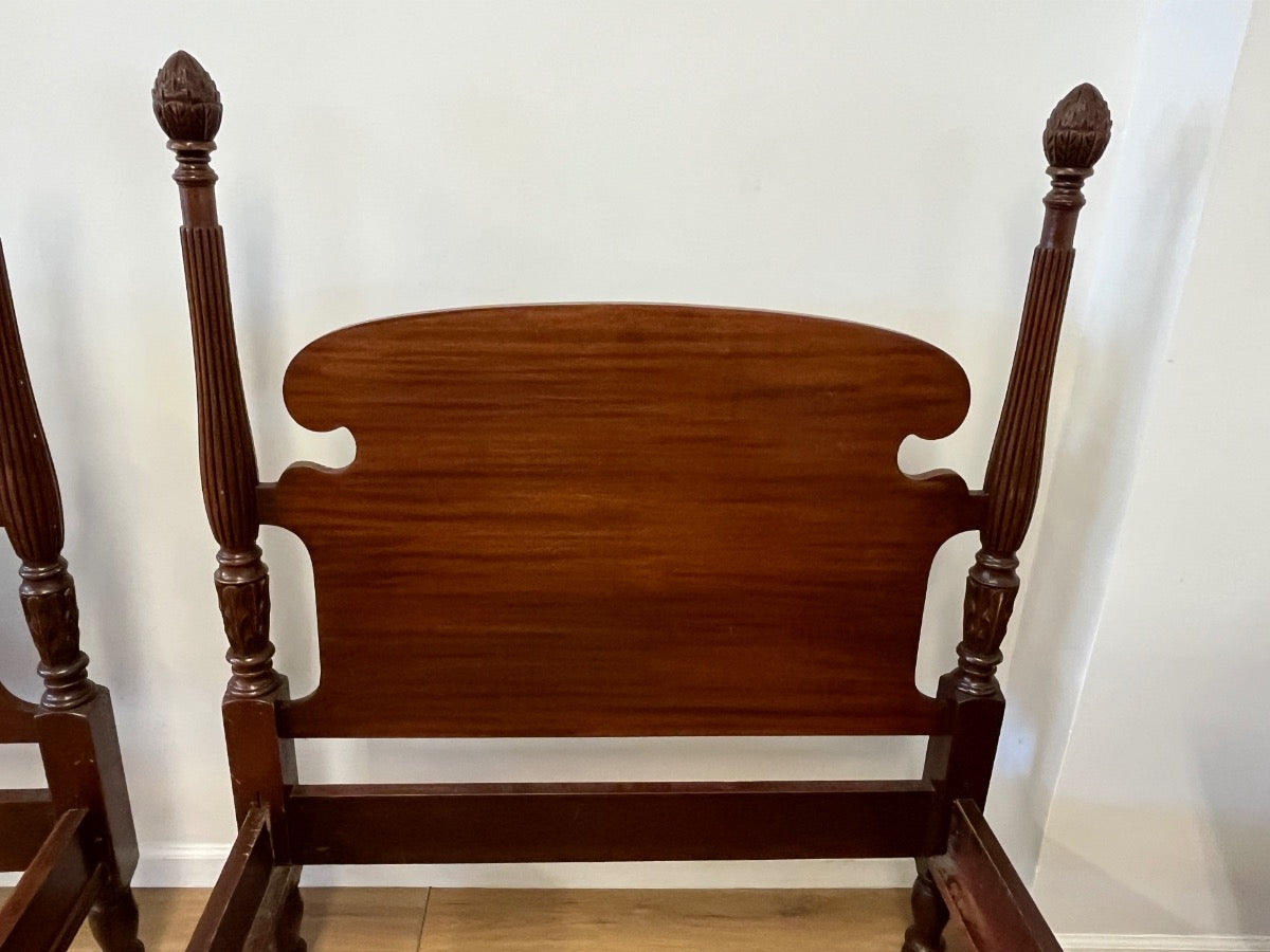 Vintage Federal Style Mahogany Twin Poster Beds, Pair
