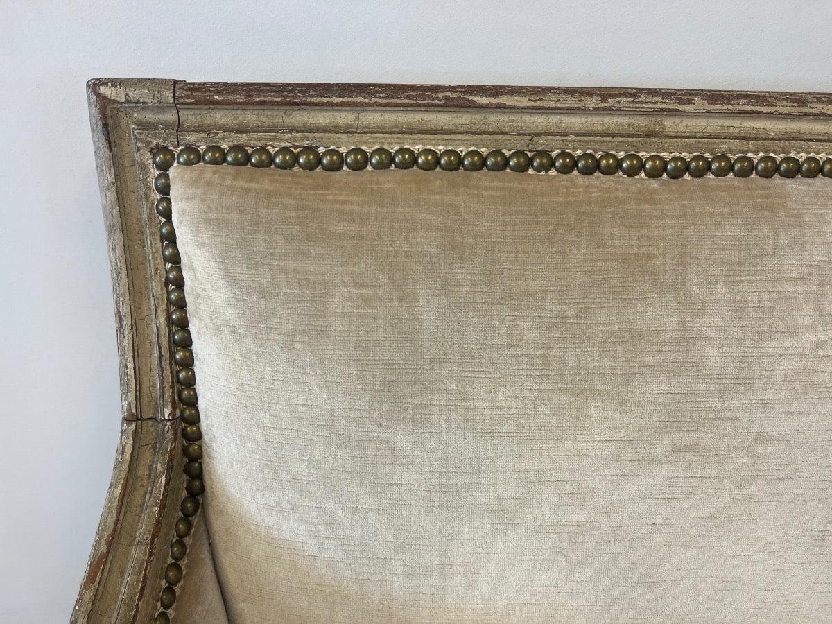 Vintage Louis XVI Style Marquise Settee with Nailhead Detail