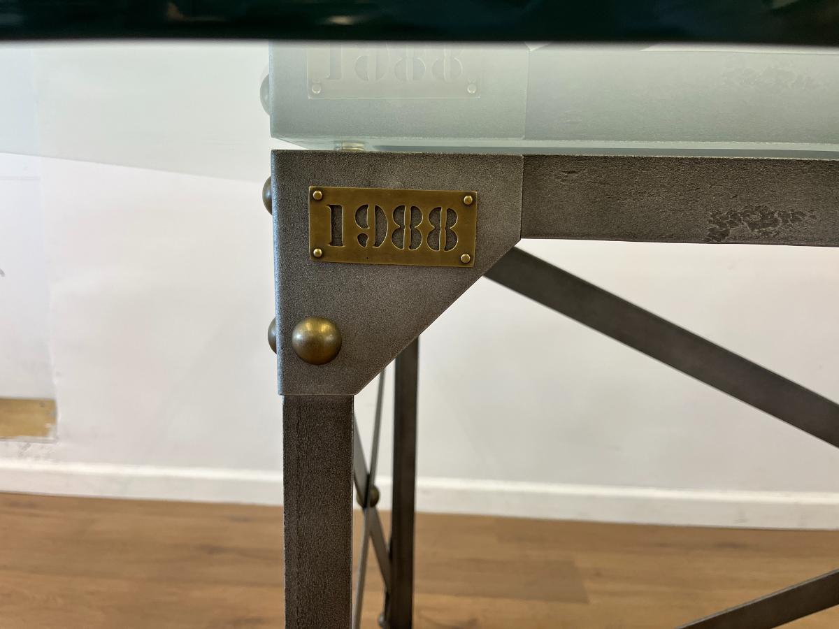 Iron and Glass Industrial Trestle Desk