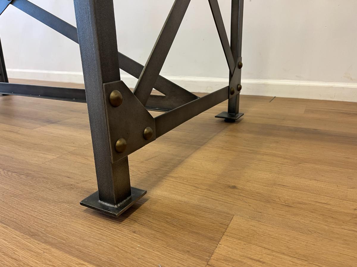 Iron and Glass Industrial Trestle Desk