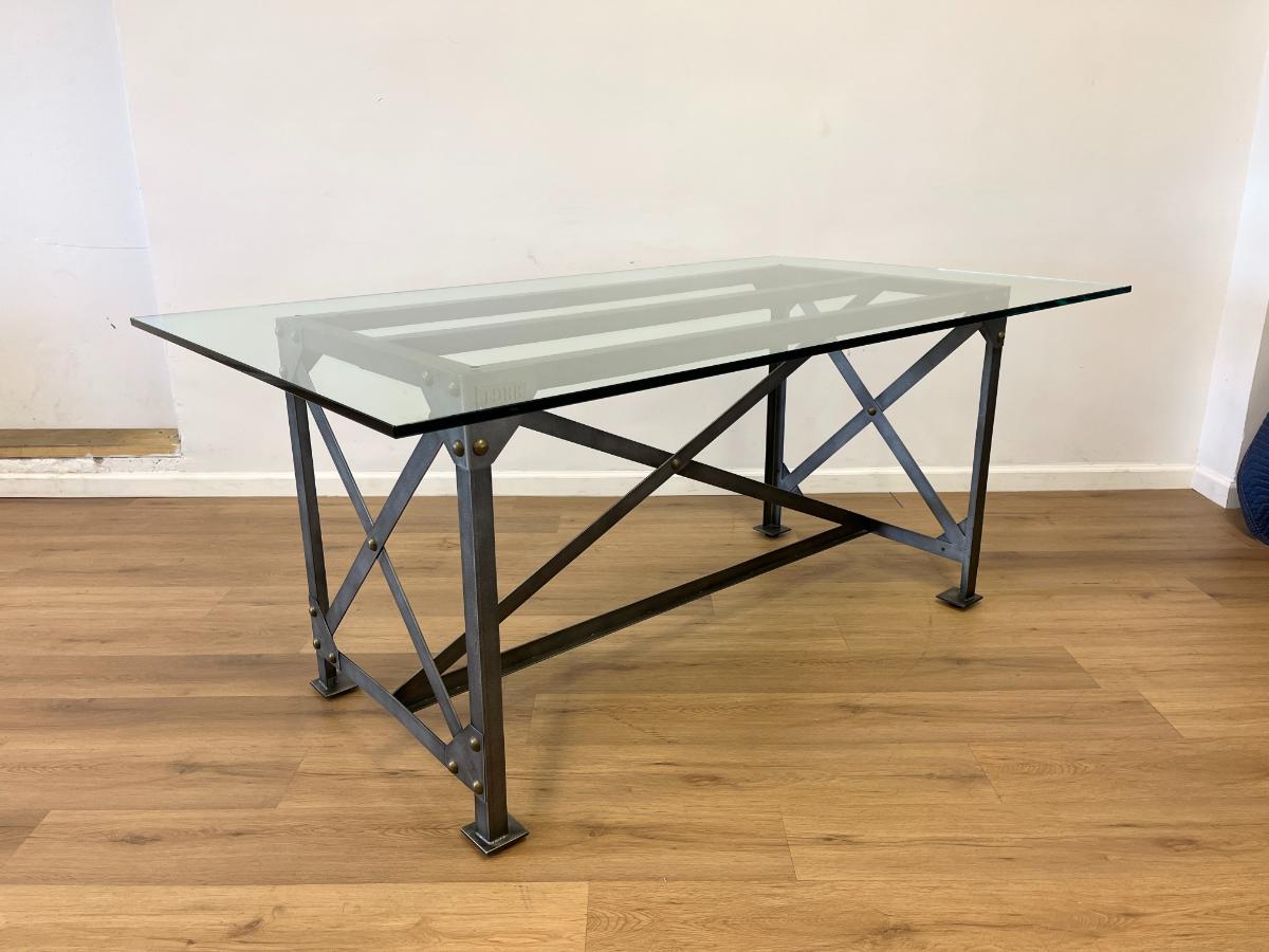 Iron and Glass Industrial Trestle Desk